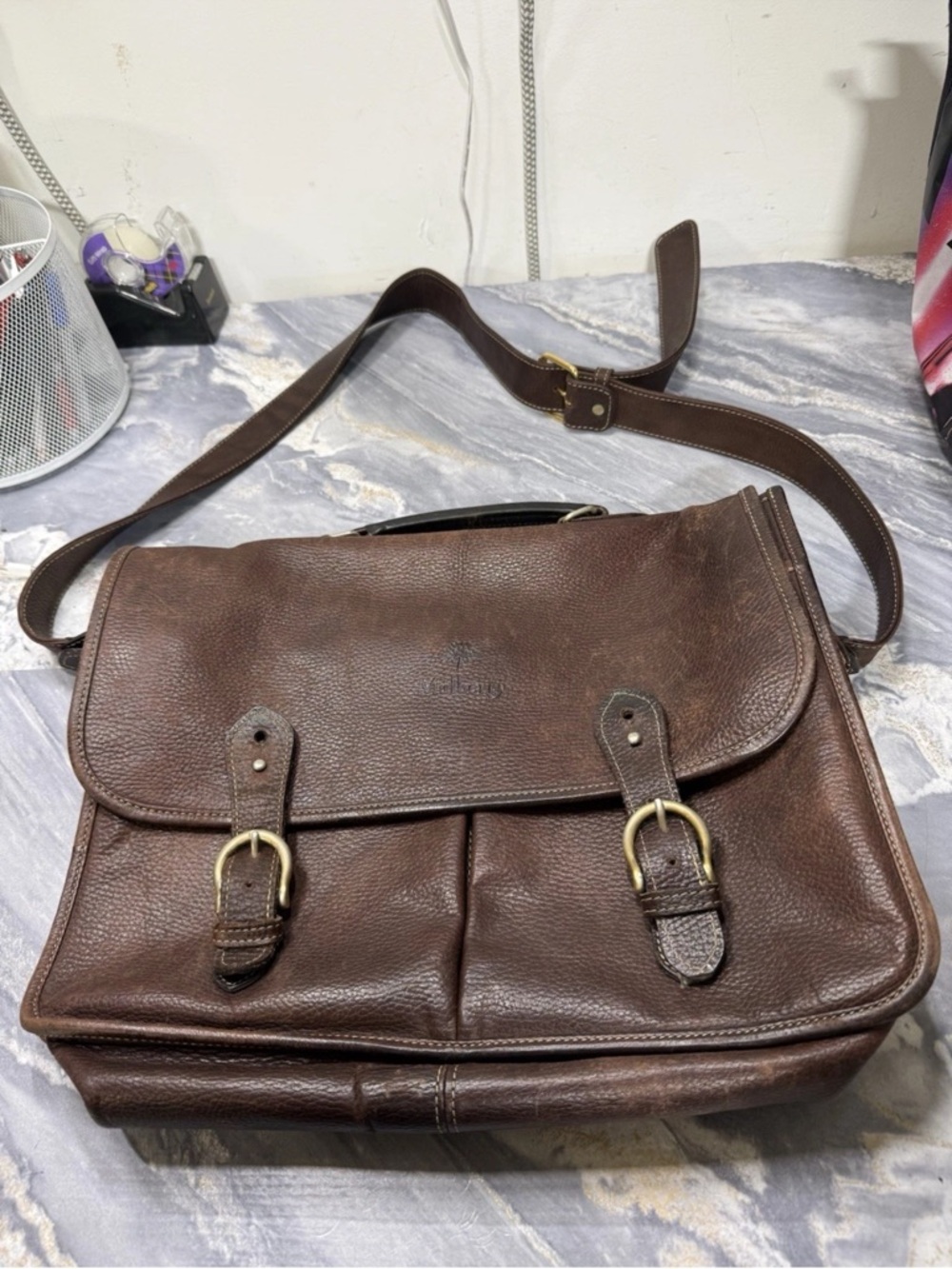 MULBERRY  Brown Leather Buckle Messenger Laptop Bag - Picture 3 of 16